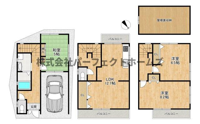 打上宮前町戸建　賃貸の間取り
