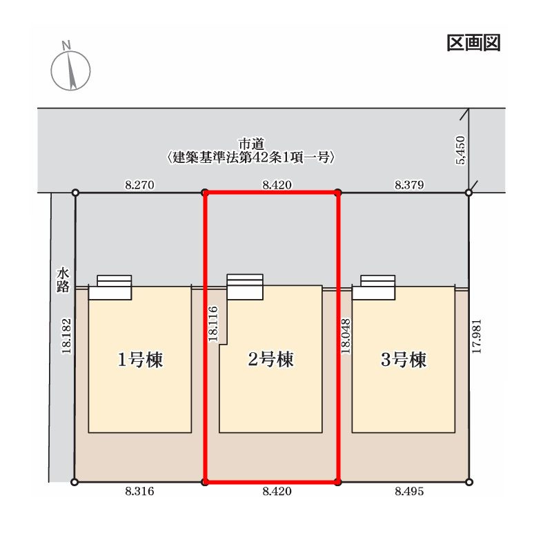 郡山市大槻町字前畑　　　2号棟　　　小山田小学校、大槻中学区　の区画図|配置図
