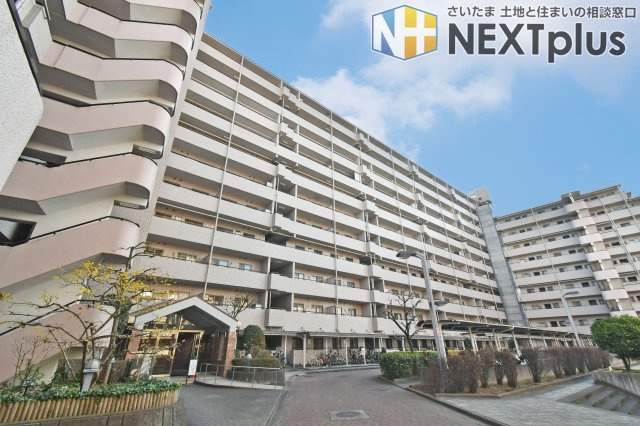 ベルヴィル大宮A棟の外観|総戸数337戸のビッグコミュニティ。手入れの行き届いた植栽や清掃の行き届いたエントランスが、管理の良さを物語ります。新耐震基準適合、SRC造11階建ての4階部分で、家族の安心を支える堅牢な住まいです。