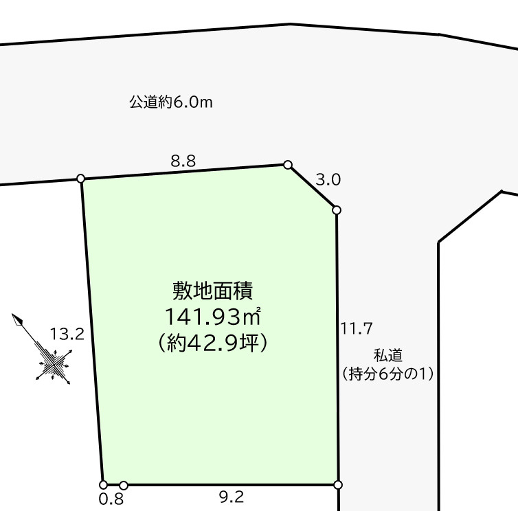 整形地×角地の開放感。平坦地・約42坪のゆとりある敷地の画像