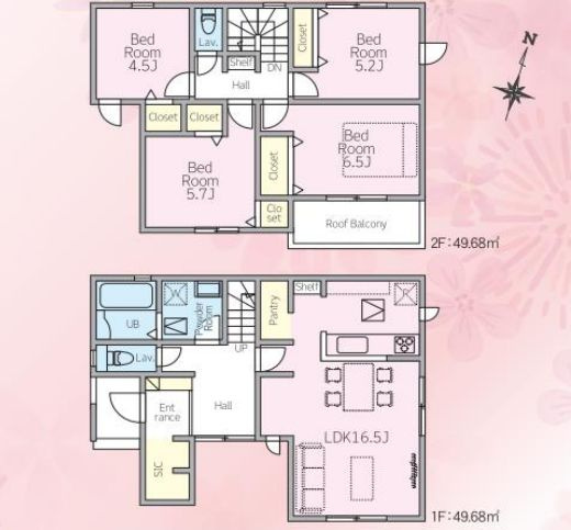 厚木市下川入新築戸建て　01期2号棟の間取り|間取図「厚木市下川入新築戸建て　2号棟」