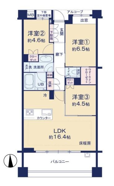 アトラス上大岡ヒルズの間取り|ペット可・3LDK・71.36平米