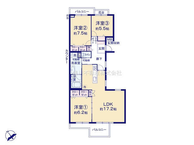 南大沢学園五番街２号棟の間取り|～南西向き3LDK　陽当たりの良い間取りです～