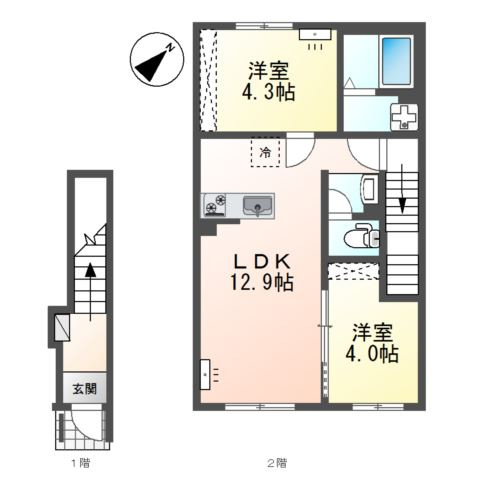 【間取り】 | 南区下石田２丁目新築アパート　Ｂ棟