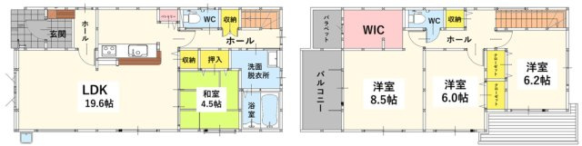 Bloom₋ブルーム　小倉北区赤坂4丁目1期　の間取り|開放感たっぷりの19.6帖リビングダイニングキッチン