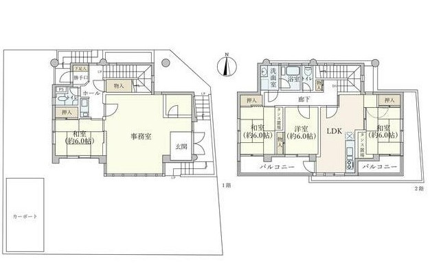 常滑市新開町　中古戸建の間取り|○●間取り図●○
1階は事務所として使えます。和室3部屋の収納豊富な５LDK♪窓が多く明るい光が差し込みます
