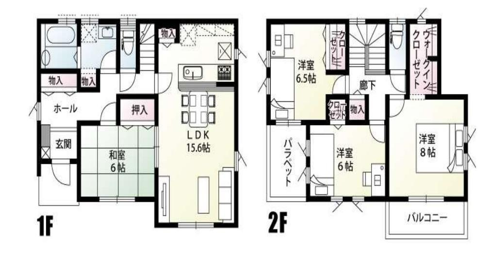 取手市米ノ井全6区画　新築戸建　2号棟の間取り
