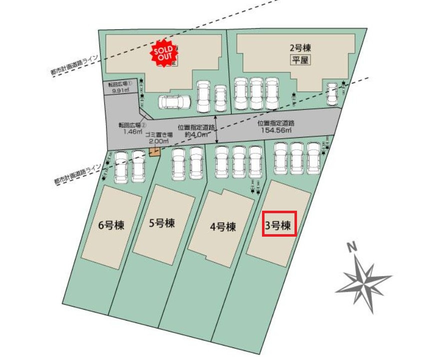 ブルーミングガーデン宇都宮市鶴田町5期の区画図|【全5棟】各号棟の詳細については、お気軽にお問い合わせください♪