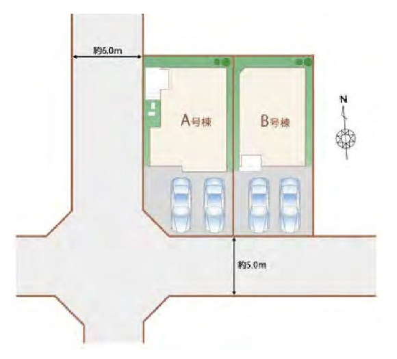 所沢市中新井4丁目・全2棟　新築一戸建　A号棟　～南道路～の区画図|南道路につき陽当たり良好♪