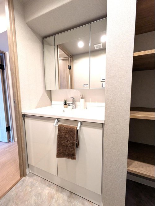 新松戸西パークハウスＢ棟の独立洗面台|独立洗面台、朝の身支度には欠かせません