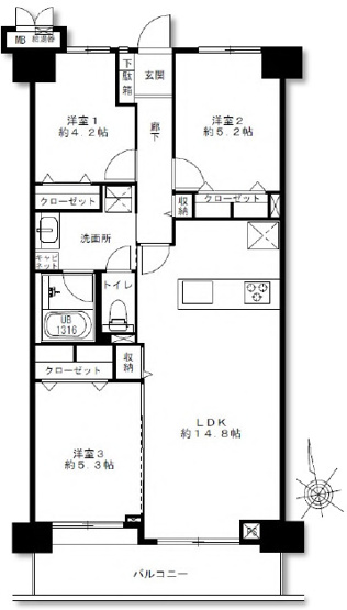【間取り】 | ライオンズマンション明石大久保　2階 | 3LDKです。