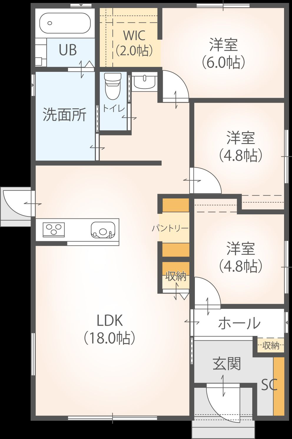 鳥栖市轟木町　新築戸建の間取り|全居室収納やシューズクロークなど収納力の高い平屋です