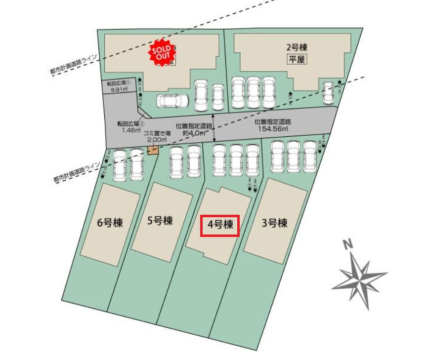 ブルーミングガーデン宇都宮市鶴田町5期の区画図|【全5棟】各号棟の詳細については、お気軽にお問い合わせください♪