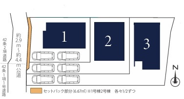 西野川3丁目の区画図|☆いつでも即時予約受付中☆
全区画カースペース2台分確保！！