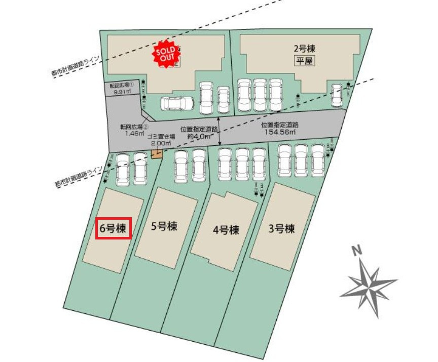 ブルーミングガーデン宇都宮市鶴田町5期の区画図|【全5棟】各号棟の詳細については、お気軽にお問い合わせください♪