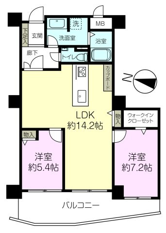 グランフェルティ本山の間取り|専有面積約69.10㎡　バルコニー面積約12.94㎡　2LDK　ペット飼育可（規約有）