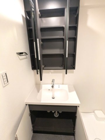 LUMIEC un 入谷の設備|トイレと独立した三面鏡付・ハンドシャワー付洗面台