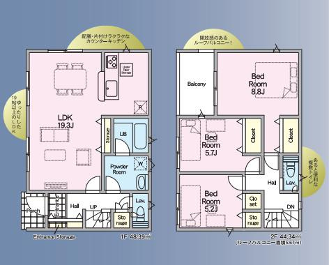 古河市諸川第9　新築一戸建て　02　クレイドルガーデンの間取り|お洗濯はもちろんプチアウトドアも楽しめるワイドバルコニー♪