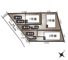 古河市諸川第9　新築一戸建て　02　クレイドルガーデンの区画図|全3棟