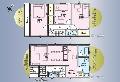古河市諸川第9　新築一戸建て　01　クレイドルガーデンの間取り|配膳や片付けがラクラクなカウンターキッチンを完備♪