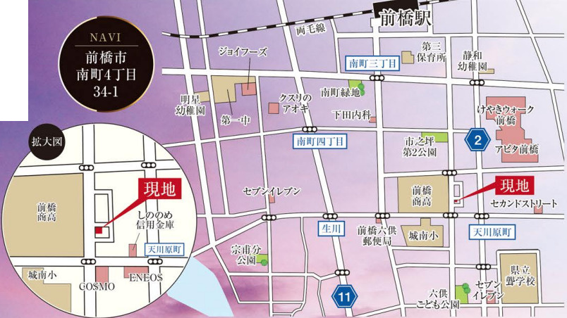 【新築】前橋市南町4丁目4期　限定1棟　グラファーレ　新築建売の地図