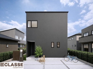 【外観パース】 | 宇治市広野町小根尾1区画　売土地　建築条件付き | お客様のお好みに合わせて、外観デザインも一緒に作り上げていきます。「ひと目で分かるアトリエの家」をコンセプトに、木・金属・吹抜けを組み合わせ”あなたらしさ”を表現できる外観づくりが可能です。