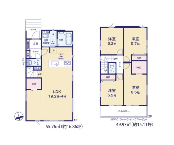 糟屋郡宇美町宇美東3丁目第3-3棟（1号棟）　の間取り|全居室収納付きで便利です。