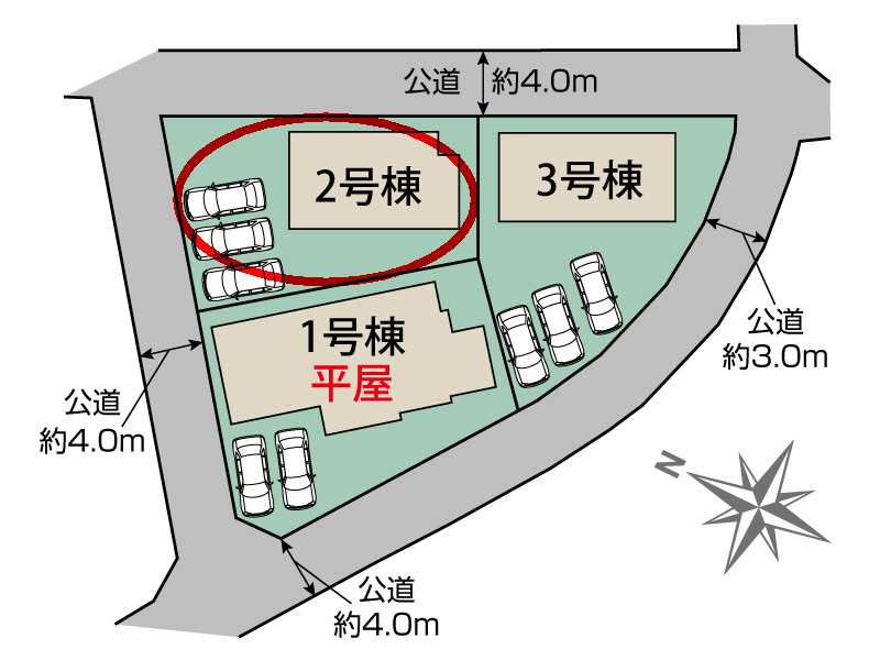 ブルーミングガーデン前橋市駒形町　2号棟の区画図|駐車場3台以上ご用意しています！
