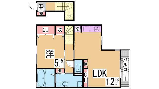 神戸市須磨区月見山町３丁目のアパートの間取り