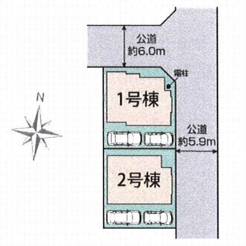 藤沢市湘南台４丁目　新築戸建全2棟　1号棟の区画図
