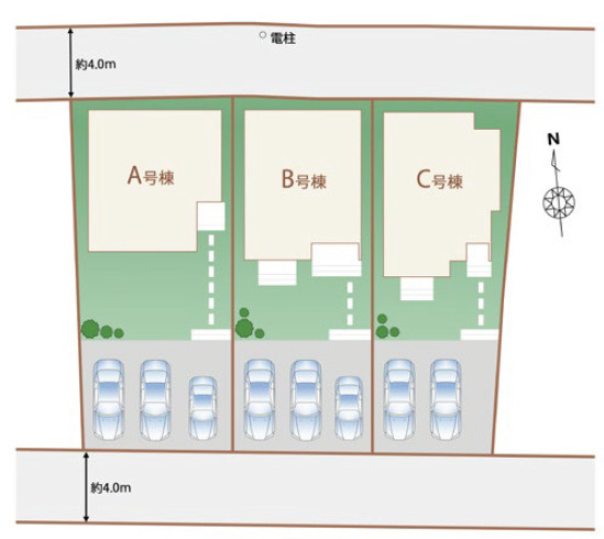 ハートフルタウン読谷村上地　A号棟の区画図|全3棟