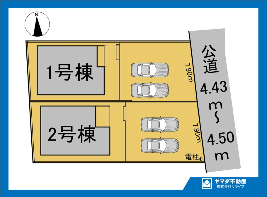 クワイエ　一宮市北方町北方第2　全2区画分譲の区画図|■区画図
■YAMADA電機の　ヤマダ不動産　株式会社リライフ　
いつでもお問合わせ下さい。
