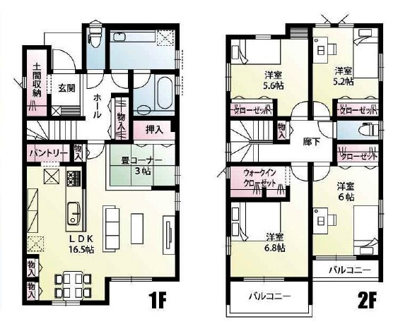 所沢市小手指南4丁目・全5棟　新築一戸建　1号棟の間取り|LDK16.5帖、隣には畳コーナーがございます！ウォークインクローゼット等収納豊富な4LDKです。