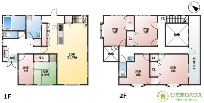 【間取り】 | つくば市豊里の杜2丁目　中古戸建 | 2階全居室6帖以上！ゆとりのある6LDK☆