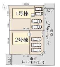 小美玉市上玉里第2　新築戸建　1号棟の区画図|カースペース並列4台可能♪庭付き！