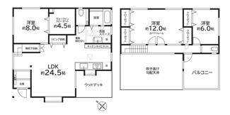 【間取り】 | 甲斐市篠原 平成20年築・オール電化中古戸建 大型吹抜・バルコニー | 125.03㎡　ツードアワンルームで４LDKへ変更が容易　屋外ペット足洗い場あり　収納豊富な間取りです。