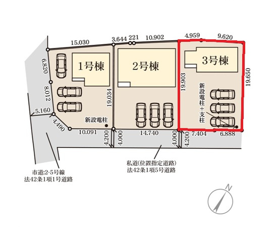リーブルガーデン  常陸大宮市中富町　第3　3の区画図|南東側道路で日当たり良好、並列駐車可能です！