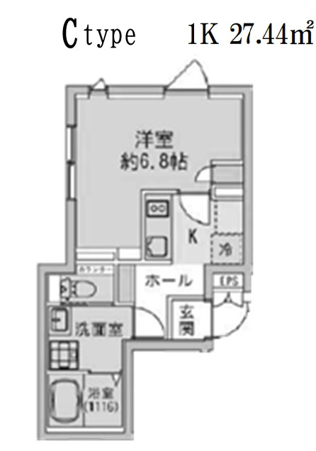 FABRIC蒲田west Residenceの間取り|最上階角部屋洋室6.8帖の1Kバストイレ別独立洗面台！