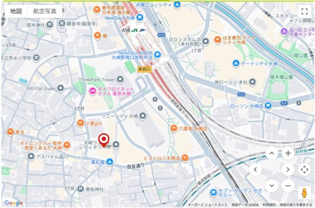 ★仲介手数料無料★大崎ウエストシティタワーズW棟（大崎駅よりペデストリアンデッキ直結）の地図