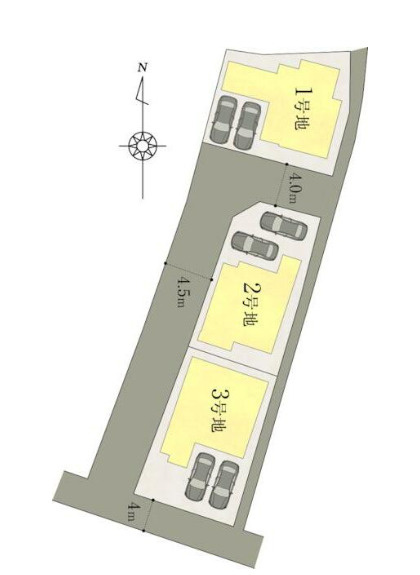 「南向き広々バルコニー付」南国市後免町3号地　新築一戸建ての区画図|新たに造成された3区画☆