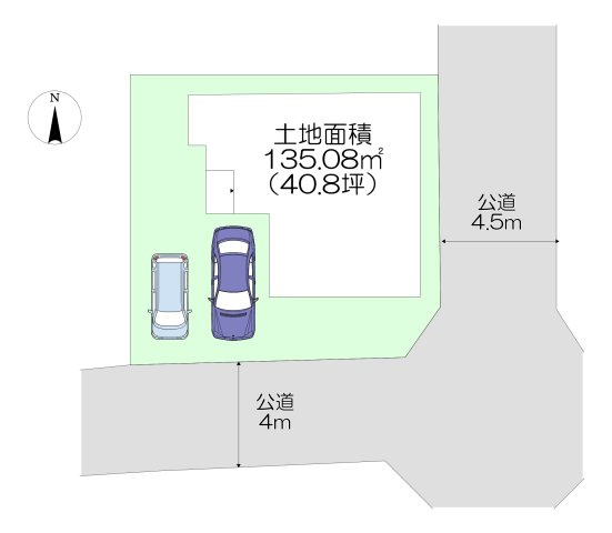 入間市鍵山2丁目・全1棟　新築一戸建　～東南角地・駐車2台～の区画図|東南角地につき陽当たり良好！カースペースは並列2台分ございます。