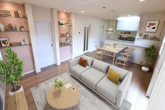 貝塚市津田北町の居間・リビング|LDK バーチャルステージング（実際には家具はついていません）