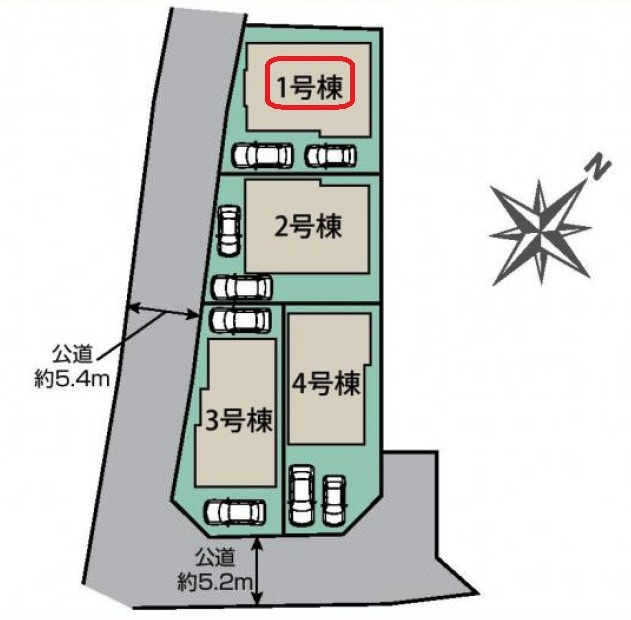 清瀬市下清戸3丁目・全4棟　新築一戸建　1号棟の区画図|【全4棟・1号棟】カースペース2台・土地面積124.52平米（約37.66坪）