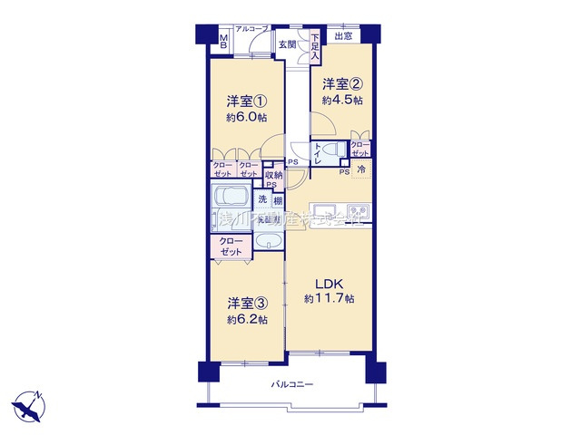 アンビシャスパーク京王堀之内の間取り|～南東向き3LDK　陽当たりの良い間取りです～