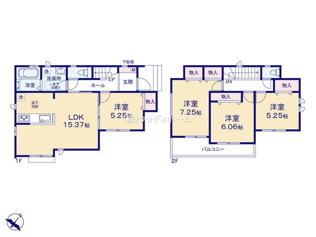 越谷市千間台東3丁目　新築一戸建て　B号棟の間取り