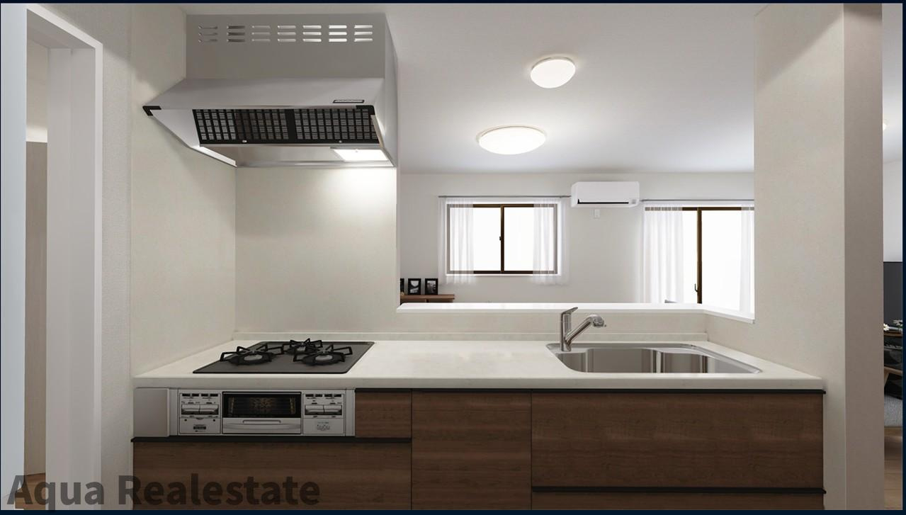 高松市西宝町１丁目の新築一戸建のキッチン|デザインが映えるカッコいいキッチン。洗練された空間が料理の魔法を演出し、毎日が特別なひとときへと変わります。ここで繰り広げられるクリエイティブな料理体験は、まさに感動の連続。