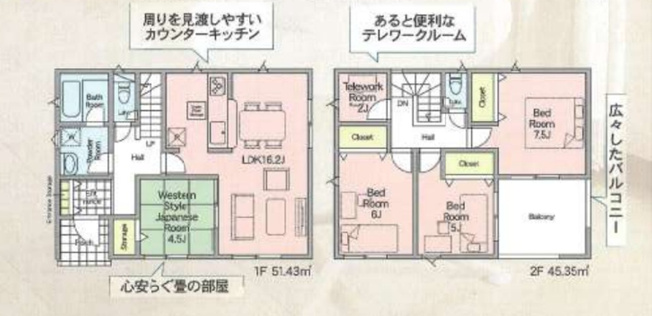 【間取り】 | 高崎市吉井町吉井川　新築住宅 | 暖かな日差し差し込む4LDK
2Fテレワークルームのある間取りです！