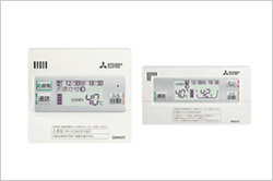 仲介手〇料不要　i-passo北区明徳町3号地【川上小・北部中】のその他|エコキュートリモコン。２か所に操作パネルを設置することで、家事動線を短縮。自動運転や湯量・湯温設定など多彩な機能をボタン一つで操作が可能です。文字が大きく読みやすく、操作を音声で教えてくれる。