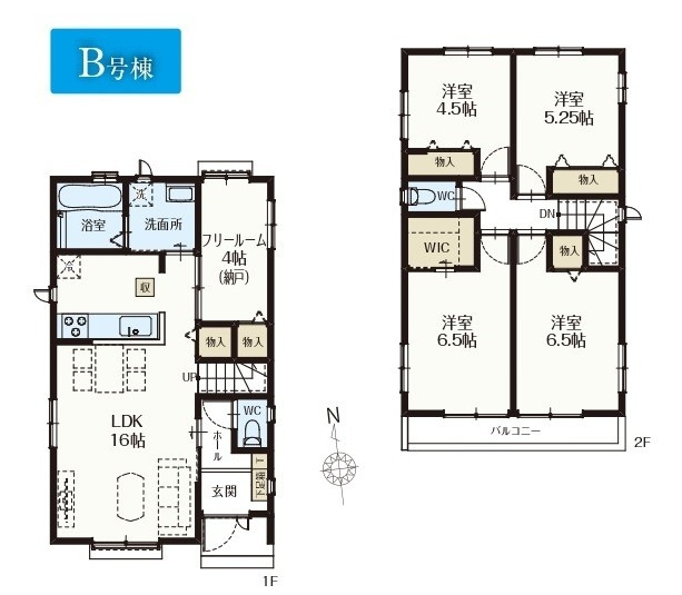 柏市大室新築戸建の間取り|B号棟：4LDK