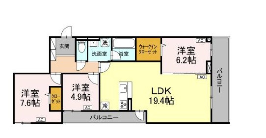 稲城市東長沼の賃貸マンションの間取り